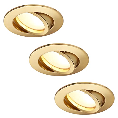 HCFEI 3er Set LED Einbaustrahler dimmbar matt-gold Rund Schwenkbar 5W flach 230V Einbau-Spot Strahler Einbauspot 68mm Bohrloch, 120°Abstrahlwinkel, Warmweiß 3000K von HCFEI