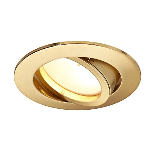 HCFEI LED Einbaustrahler dimmbar matt-gold Rund Schwenkbar 5W flach 230V Einbau-Spot Strahler Einbauspot 68mm Bohrloch, 120°Abstrahlwinkel, Neutralweiß 4000K (1er Pack) von HCFEI