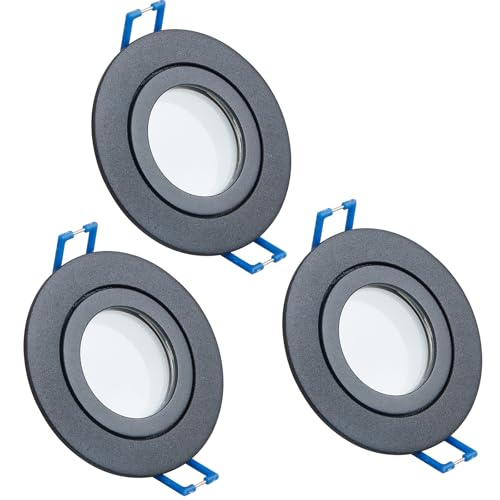 HCFEI LED Einbaustrahler schwarz flach 5 Watt dimmbar 230V Warmweiß 3000K IP44 – geeignet für Bad, Küche, Sauna, Außenbereich – Ø65-75mm Bohrloch (3er Set) von HCFEI
