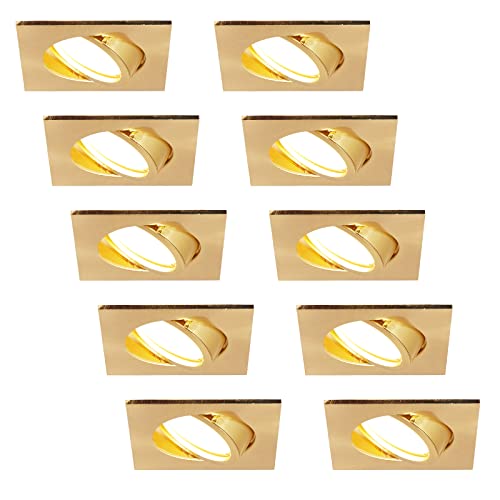 HCFEI LED Einbaustrahler ultra Flach | 425 Lumen | 230V 5W | Dimmbar | Gehäuse Eckig | Schwenkbar | Gold farbig (10er - Warmweiß) von HCFEI