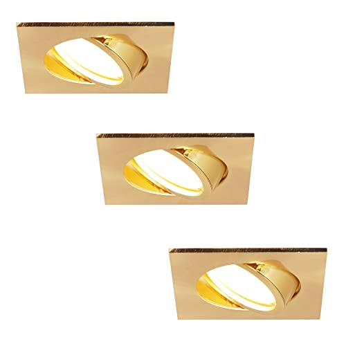 HCFEI LED Einbaustrahler ultra Flach | 425 Lumen | 230V 5W | Dimmbar | Gehäuse Eckig | Schwenkbar | matt-gold (3er - Warmweiß) von HCFEI