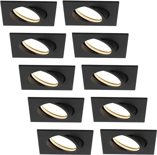 HCFEI LED Einbaustrahler ultra Flach | 425 Lumen | 230V 5W | Dimmbar | Gehäuse Eckig | Schwenkbar | Schwarz (10er - Neutralweiß) von HCFEI