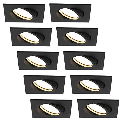 HCFEI LED Einbaustrahler ultra Flach | 425 Lumen | 230V 5W | Dimmbar | Gehäuse Eckig | Schwenkbar | Schwarz (10er - Warmweiß) von HCFEI
