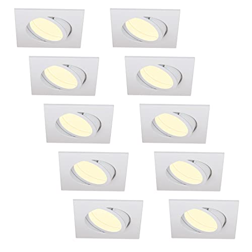 HCFEI LED Einbaustrahler ultra Flach | 425 Lumen | 230V 5W | Dimmbar | Gehäuse Eckig | Schwenkbar | Weiß-Matt (10er - Warmweiß) von HCFEI