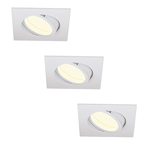 HCFEI LED Einbaustrahler ultra Flach | 425 Lumen | 230V 5W | Dimmbar | Gehäuse Eckig | Schwenkbar | Weiß-Matt (3er - Warmweiß) von HCFEI