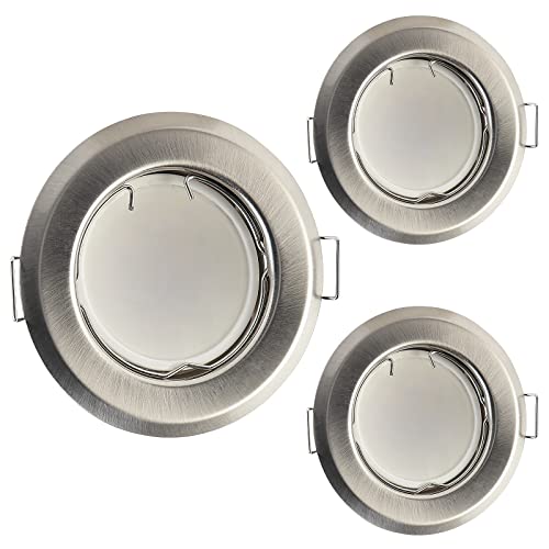 HCFEI LED Einbaustrahler ultra flach mit LED Spot Modul 230V I 3W 320lm I 120°Abstrahlwinkel I Dimmbar I Edelstahl gebürstet I 53-70mm Einbauloch I Einbauleuchte rund (3er Set - Warmweiß) von HCFEI