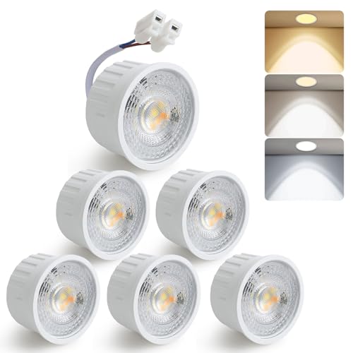 HCFEI LED Modul Ultra Flach ø50x24mm für Einbaustrahler, 5W 450lm 38° 230V, Warmweiß Naturalweiß Kaltweiß, Ersetzt GU10 MR16 Leuchtmittel, Flackerfreie, IP44 Wasserdicht (6 Stück (1er Pack)) von HCFEI