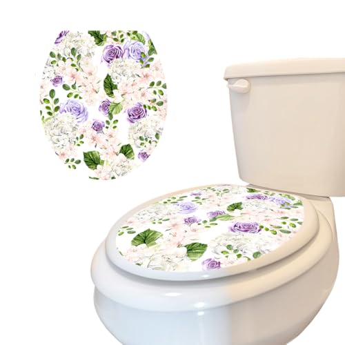 Toilettenaufkleber Floral Toilettensitz Deckel Selbstklebend Wasserdichte PVC Badezimmer WC-Sitz Aufkleber Klar Blumenmuster Stickers Oval Form Größe 35 * 40cm (SPZ-WC025) von HCHES