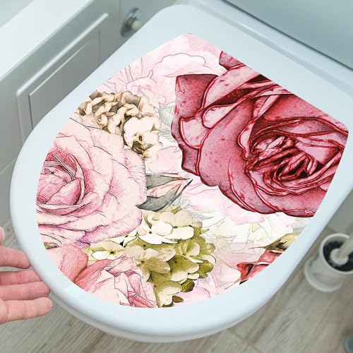 Toilettenaufkleber Toilettensitz Deckel Selbstklebend Wasserdichte PVC Badezimmer WC-Sitz Aufkleber Kreative Tier- und Blumenmuster Stickers Oval Form Größe 35 * 40cm (SP-WC024) von HCHES