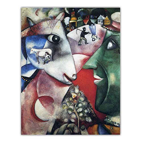 HCHKMMI Marc Chagall Malerei Ich Und Das Dorf,1911 Poster Drucke Abstrakte Galerie Kunstwerk Leinwand Wandkunst Vintage Wandbilder Wohnzimmer Wohnkultur 60×80cm Rahmenlos von HCHKMMI
