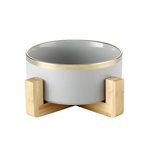 HCHLQLZ Gray Phnom Penh Keramik Hundenapf Futternapf Fressnapf Napf für Hund Katzen mit Massivholz Ständer(16cmx7cm) von HCHLQLZ