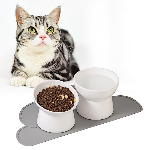 Katzen Napfset Erhöht Katzennapf Keramik - Katzennäpfe 3er Set mit Rutschfester Matte - Katzen Futternapf Groß - Doppelt Katzenschüssel für Futter und Wasser - Fressnapf Katze Napf - Wassernapf Katzen Katzen Napfset Erhöht Katzennapf Keramik - Katzennäpfe 3er Set mit Rutschfester Matte - Katzen Futternapf Groß - Doppelt Katzenschüssel für Futter und Wasser - Fressnapf Katze Napf - Wassernapf Katzen von HCHLQLZ