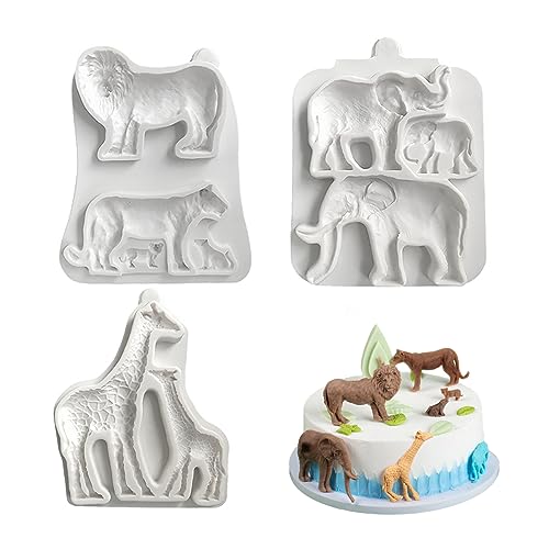 Silikonform für Fondant, Kuchen, Tier, Elefant, Löwe, Giraffe, 3 Stück von HCHZSH123