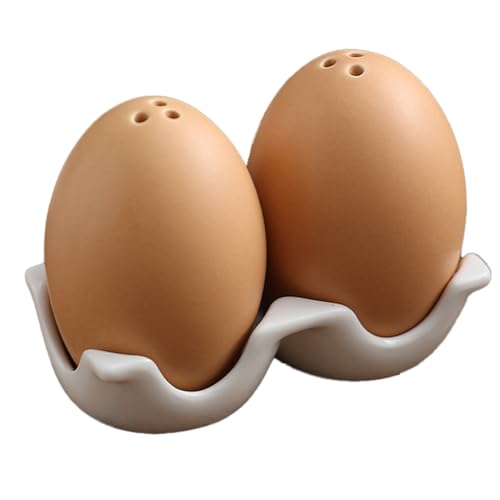 HCLZOE Keramik-Salz- und Pfefferstreuer-Set, Braune Mini-Ei-Shaker mit HaltestäNder im Karton-Design von HCLZOE