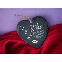 Gedenktafel Schieferherz 15x15 cm Mit Kordel - Personalisiert Name & Spruch Erinnerung An Hund Oder Katze Haustier Trauer von HCLasergravur