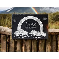 Gedenktafel Für Sternenkinder Mit Persönlicher Gravur, Regenbogen, Grabplatte Aus Robustem Schiefer Zur Erinnerung, Dekorativer Grabschmuck von HCLasergravur