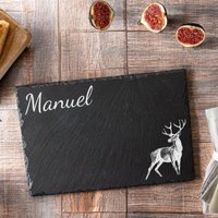 Tischset Aus Schiefer Mit Hirsch Personalisiert Name - Rustikal, 30x20 Und 40x30 cm, Jäger Geschenk Naturdeko, Schutzlack, Tischdeko von HCLasergravur
