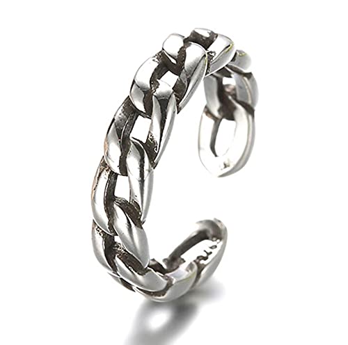 925 Silber Vintage Twisted Allgleiches Dicke Öffnung Schwarz Silber Herren Damen Ringe (16mm) von HCMA