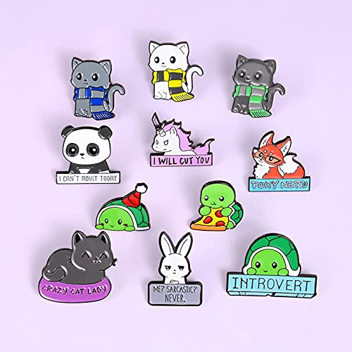 HCMA 11 Stück Tier Emaille Pins Panda Katze Schildkröte Fuchs Kaninchen Broschen Tasche Kleidung Anstecknadel Abzeichen Lustige Zoo Schmuck von HCMA