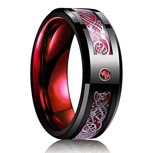 HCMA 8 mm Titan Stahl Ehering für Männer Frauen Punk Celtic Dragon Blau Rot Kohlefaser Ring AAA CZ Inlay Ehering von HCMA