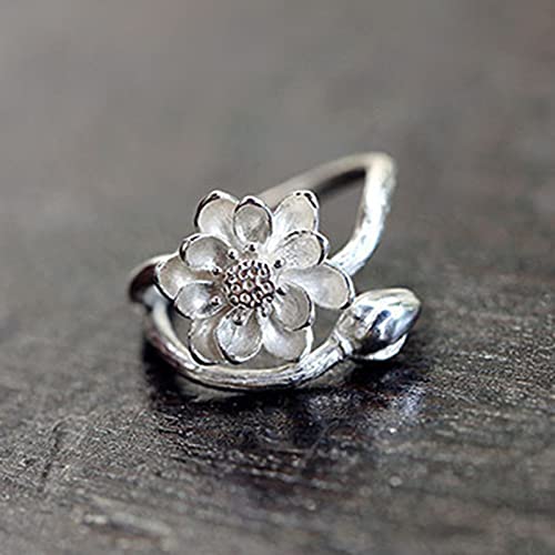 HCMA 925 Sterling Silber Handgemachte Lotus Blume Ringe Fingerschmuck Für Frauen Retro Schmuck von HCMA