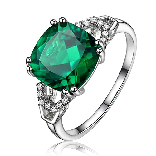 HCMA Klassischer 925er Silberring mit quadratischem Rubin/Smaragd-Edelstein-Charme-Frauen-Silber-Schmuck-Verlobungs-Dame-Geschenk-Größe 6-10 von HCMA
