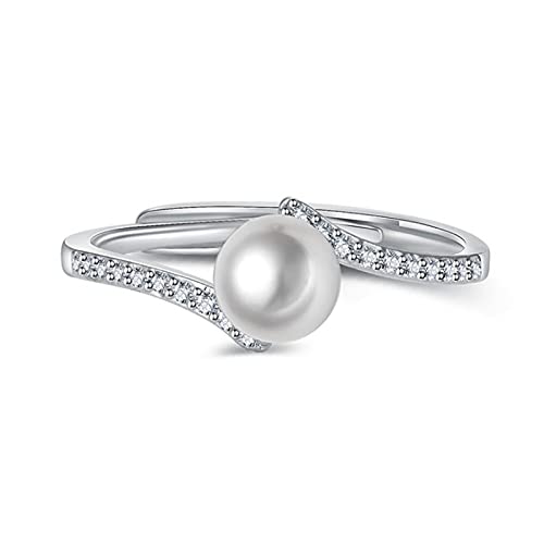 HCMA Mode Perlenringe 925 Silber Schmuck mit Zirkon Edelsteinen Offener Fingerring Feine Accessoires für Hochzeit Verlobungsfeier Geschenk von HCMA