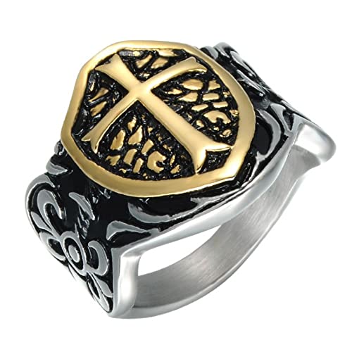 Herren Großer Fingerring Größe 13 14 15 Tempelritter Kreuz Schild Titanstahl 316L Seelenschutz Armee Ruhm Ringe Schmuck Geschenk von HCMA