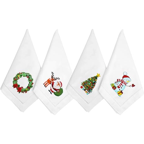 HCRAFT Bestickte Baumwoll-Tischservietten, Stoffservietten, 45,7 x 45,7 cm, Mix Schneemann und Lorbeerkranz, Weihnachts-Serviette, Esszimmer, Servietten, Stoff, maschinenwaschbar, von HCRAFT