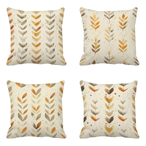 Beige Kissenbezug 50 x 50 cm 4er Set, Outdoor Kissen Wetterfest Leinen Material, Doppelseitig Druck Kissenbezüge Modern Muster mit Verstecktem Reißverschluss Design für Balkon Garten Deko -HCW2506MQ von HCWBDWOU