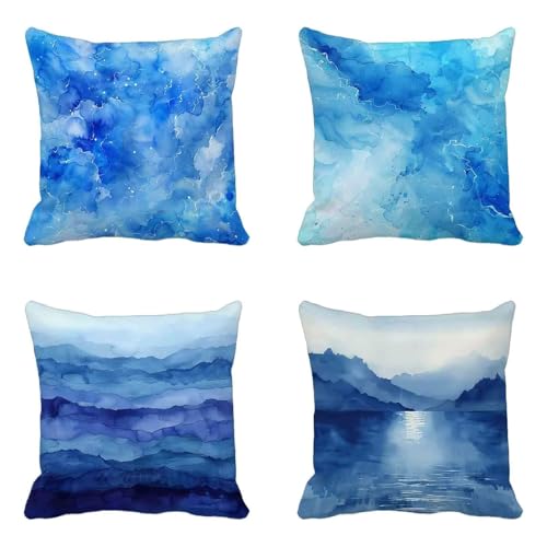 Blau Kissenbezug 75x75cm 4er Set, Outdoor Kissen Wetterfest Leinen Material, Doppelseitig Druck Kissenbezüge Abstrakt Muster mit Verstecktem Reißverschluss Design für Balkon Garten Deko -HCW2506LY Blau Kissenbezug 75x75cm 4er Set, Outdoor Kissen Wetterfest Leinen Material, Doppelseitig Druck Kissenbezüge Abstrakt Muster mit Verstecktem Reißverschluss Design für Balkon Garten Deko -HCW2506LY von HCWBDWOU