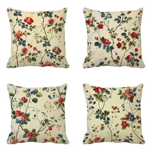 Creme Kissenbezug 65x65 cm 4er Set, Weich Dekokissen Ländlich KissenbezüGe Beidseitiger Druck Musterdesign Kissenbezug Mit VerstecktemreißVerschluss für Zimmer Deko Wohnzimmer Sofa -HCW25068ZV0G von HCWBDWOU