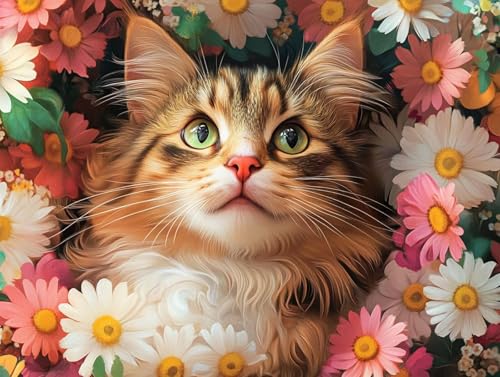 Diamond Painting Chrysantheme, Katze Diamant Painting Erwachsene, 5D Runder Vollbohrer Diamond Art Malerei Anfänger Bastelset Erwachsene, für Aesthetic Room Decor, Geschenke für Frauen 60x80cm, 75 Diamond Painting Chrysantheme, Katze Diamant Painting Erwachsene, 5D Runder Vollbohrer Diamond Art Malerei Anfänger Bastelset Erwachsene, für Aesthetic Room Decor, Geschenke für Frauen 60x80cm, 75 von HCWBDWOU