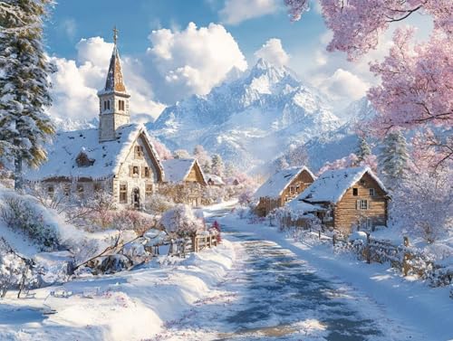 Diamond Painting Erwachsene, 5D Landschaft Diamant Painting Bilder Winter 90x120cm, DIY Runde Diamant Bilder Kristall Kreuzstich Basteln Erwachsene Kits für Zimmer Deko Wohnzimmer, Geschenke, Model 80 von HCWBDWOU