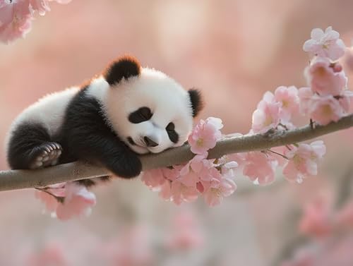 Diamond Painting KirschblüTen, Panda Diamant Painting Bilder Erwachsene, 5D Runder Vollbohrer Diamond Art Malerei Bastelset Erwachsene, für Room Decor, Geschenke für Frauen, 60 x 80cm, Model 87 von HCWBDWOU