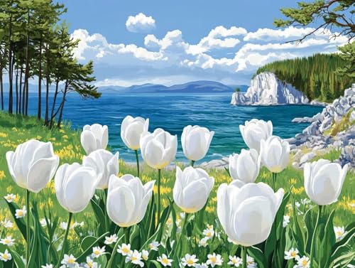 Diamond Painting Landschaft, Blume Diamant Painting Erwachsene, 5D Runder Vollbohrer Diamond Art Malerei Anfänger Bastelset Erwachsene, für Aesthetic Room Decor, Geschenke für Frauen (70x95cm), 84 von HCWBDWOU