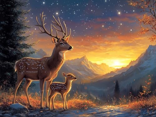 Diamond Painting Landschaft, Tier Diamant Painting Erwachsene, 5D Runder Vollbohrer Diamond Art Malerei Anfänger Bastelset Erwachsene, für Aesthetic Room Decor, Geschenke für Frauen 80x110cm, Model 81 von HCWBDWOU