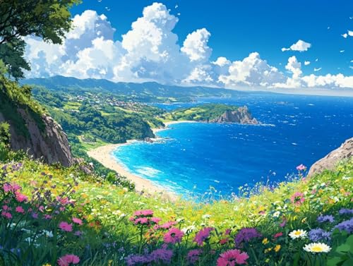 Diamond Painting Ozean, Landschaft Diamant Painting Erwachsene, 5D Runder Vollbohrer Diamond Art Malerei Anfänger Bastelset Erwachsene, für Aesthetic Room Decor, Geschenke für Frauen 90x120 cm, 78 von HCWBDWOU