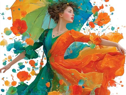 Frau Diamond Painting Erwachsene, 5D Diamond Painting Regenschirm Bilder, DIY Runder Vollbohrer Diamanten Malerei Kits Erwachsene Mosaikherstellung Bastelset für Wanddeko, Geschenke, 70x95 cm, Model88 von HCWBDWOU