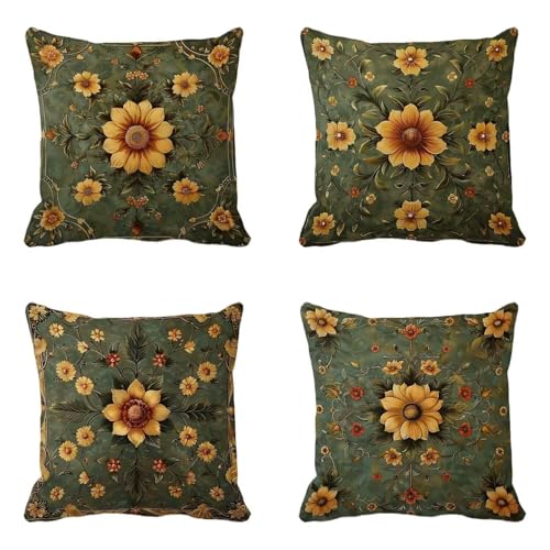 Gelb Kissenbezug 75x75cm 4er Set, Outdoor Kissen Wetterfest Leinen Material, Doppelseitig Druck Kissenbezüge Retro Muster mit Verstecktem Reißverschluss Design für Balkon Garten Deko -HCW2506H1 Gelb Kissenbezug 75x75cm 4er Set, Outdoor Kissen Wetterfest Leinen Material, Doppelseitig Druck Kissenbezüge Retro Muster mit Verstecktem Reißverschluss Design für Balkon Garten Deko -HCW2506H1 von HCWBDWOU
