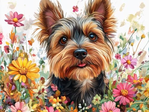Hund Diamond Painting Erwachsene, 5D Diamond Painting Blumen Bilder, DIY Runder Vollbohrer Diamanten Malerei Kits Erwachsene Mosaikherstellung Bastelset für Wanddeko, Geschenke, 60x80cm, Model 76 von HCWBDWOU