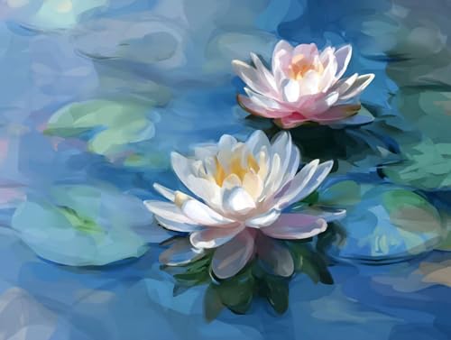 Lotus Diamond Painting Erwachsene, 5D Diamond Painting Blumen Bilder, DIY Runder Vollbohrer Diamanten Malerei Kits Erwachsene Mosaikherstellung Bastelset für Wanddeko, Geschenke, (40x55cm), Model 79 von HCWBDWOU