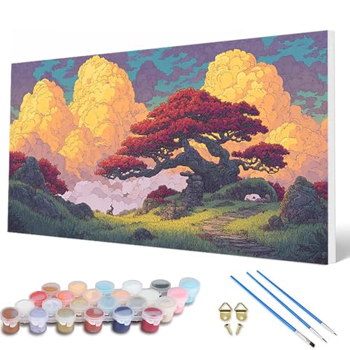 Malen Nach Zahlen Erwachsene, Baum Malen Nach Zahlen Landschaft Paint by Numbers DIY Bastelset Erwachsene Mit 3 Pinseln und Acrylfarben für Deko Wohnzimmer, Geschenke für Frauen 100X200CM -hcw25074Z von HCWBDWOU