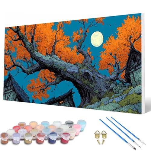 Malen Nach Zahlen Erwachsene, Baum Malen Nach Zahlen Mond Paint by Numbers DIY Bastelset Erwachsene Mit 3 Pinseln und Acrylfarben für Zimmer Deko Wohnzimmer, Geschenke für Frauen 80X160CM -hcw2507Y5 von HCWBDWOU