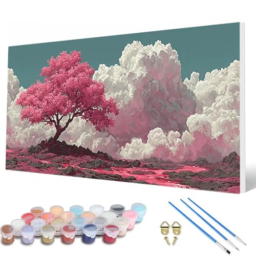 Malen Nach Zahlen Erwachsene, Baum Malen Nach Zahlen Wolke Paint by Numbers DIY Bastelset Erwachsene Mit 3 Pinseln und Acrylfarben für Zimmer Deko Wohnzimmer, Geschenke für Frauen 40X80CM -hcw2507B2 von HCWBDWOU