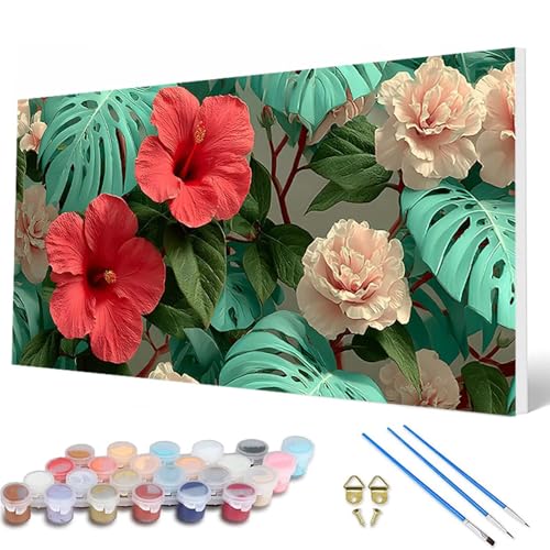 Malen Nach Zahlen Erwachsene, Blumen Malen Nach Zahlen Anlage Paint by Numbers DIY Bastelset Erwachsene Mit 3 Pinseln und Acrylfarben für Deko Wohnzimmer, Geschenke für Frauen 40X80CM -hcw2507Z3 von HCWBDWOU
