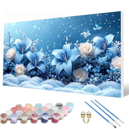 Malen Nach Zahlen Erwachsene, Blumen Malen Nach Zahlen Schneeszene Paint by Numbers DIY Bastelset Erwachsene Mit Pinseln und Acrylfarben für Deko Wohnzimmer, Geschenke für Frauen 60X120 CM -hcw2507FD von HCWBDWOU