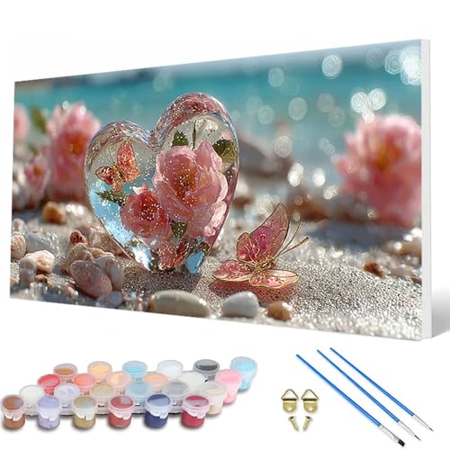 Malen Nach Zahlen Erwachsene, Blumenn Malen Nach Zahlen Herz Paint by Numbers DIY Bastelset Erwachsene Mit 3 Pinseln und Acrylfarben für Deko Wohnzimmer, Geschenke für Frauen 80X160CM -hcw250705 von HCWBDWOU