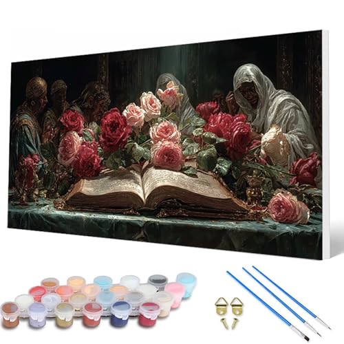 Malen Nach Zahlen Erwachsene, Buch Malen Nach Zahlen Blumen Paint by Numbers DIY Bastelset Erwachsene Mit 3 Pinseln und Acrylfarben für Deko Wohnzimmer, Geschenke für Frauen 40 x 80 cm -hcw2507Q7 von HCWBDWOU