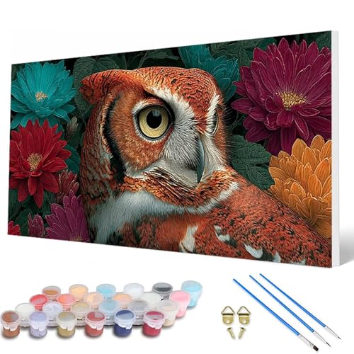 Malen Nach Zahlen Erwachsene, Eule Malen Nach Zahlen Blumenn Paint by Numbers DIY Bastelset Erwachsene Mit 3 Pinseln und Acrylfarben für Deko Wohnzimmer, Geschenke für Frauen 100X200CM -hcw2507FV von HCWBDWOU